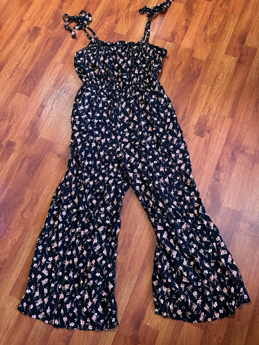 miami Black Floral Tie-Strap Wide-Leg Jumpsuit